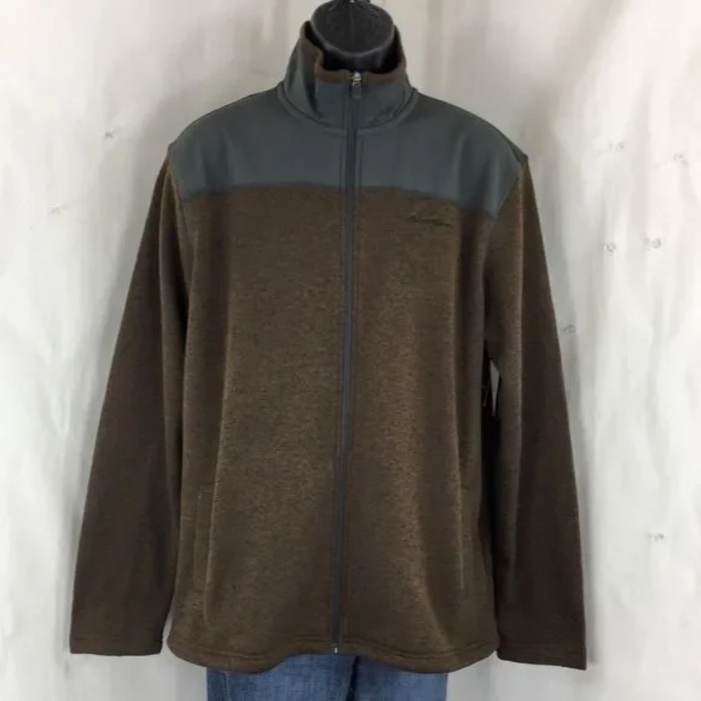 Eddie Bauer Mens Fleece Jacket Full-Zip Brown Radiator Jacket With Overlay Sz L